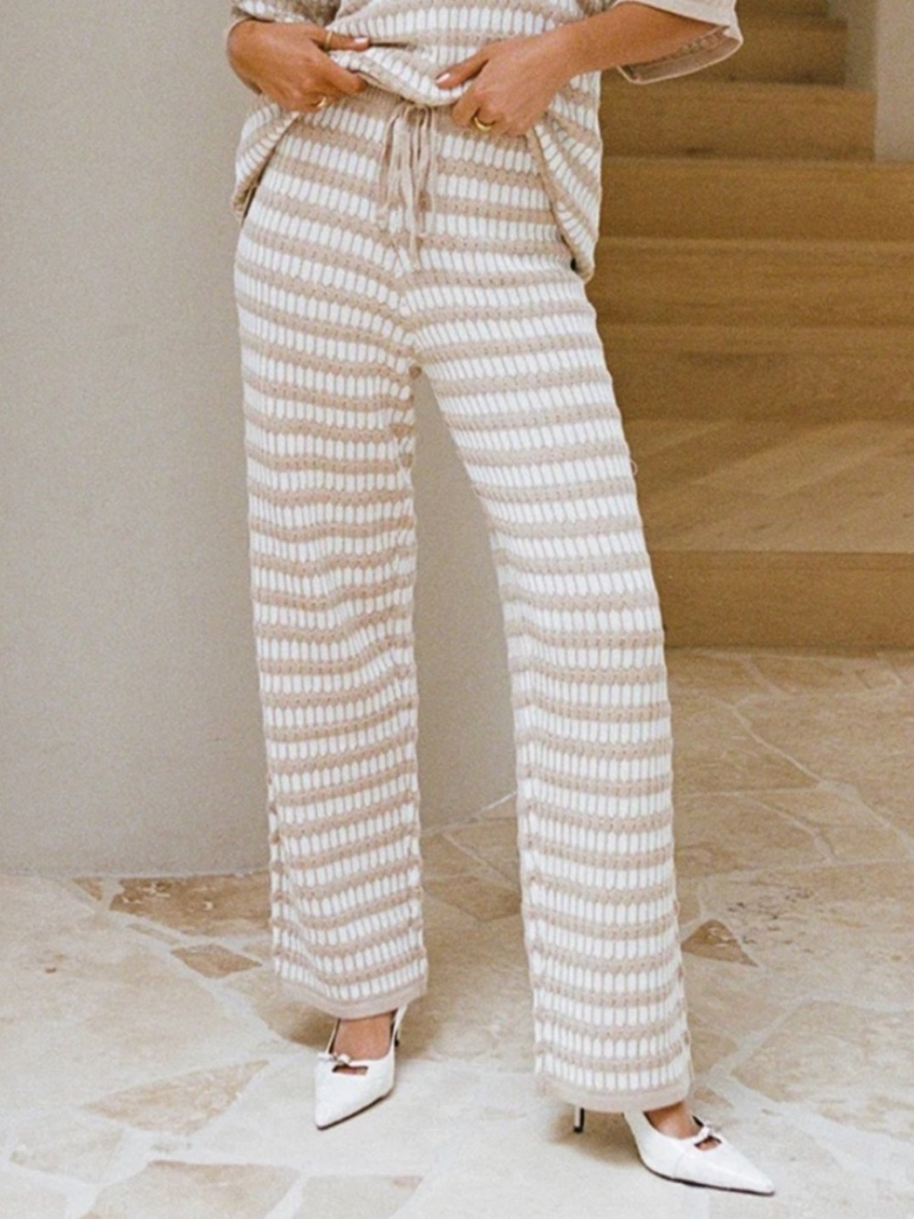 SABO Striped Knit Pants and Top Set in Cream & White - Picture 4 of 11